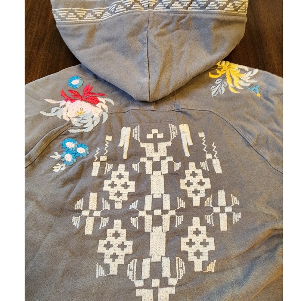 JOHNNY WAS Embroidered JOY LOVE Floral Full Zip Hoodie. BOHO WHIMSY Y2K Festival